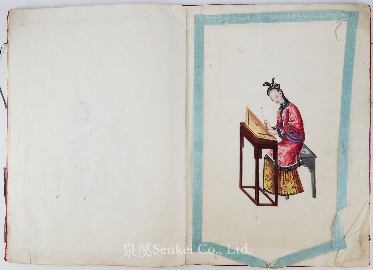 19th Century Canton Export Album – Twelve Rice Paper Paintings of Ladies Playing Musical Instruments, Chinese School