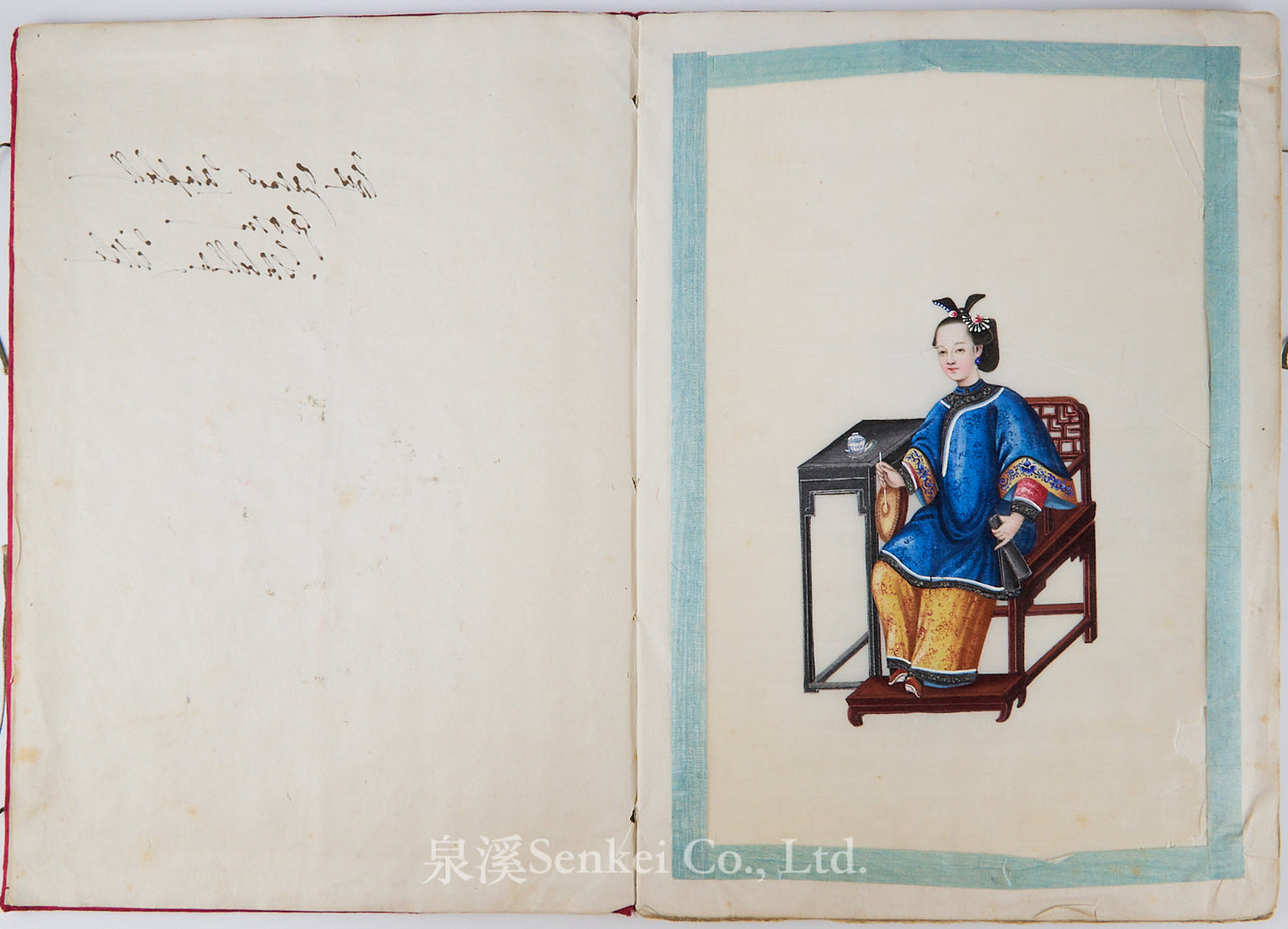 19th Century Canton Export Album – Twelve Rice Paper Paintings of Ladies Playing Musical Instruments, Chinese School