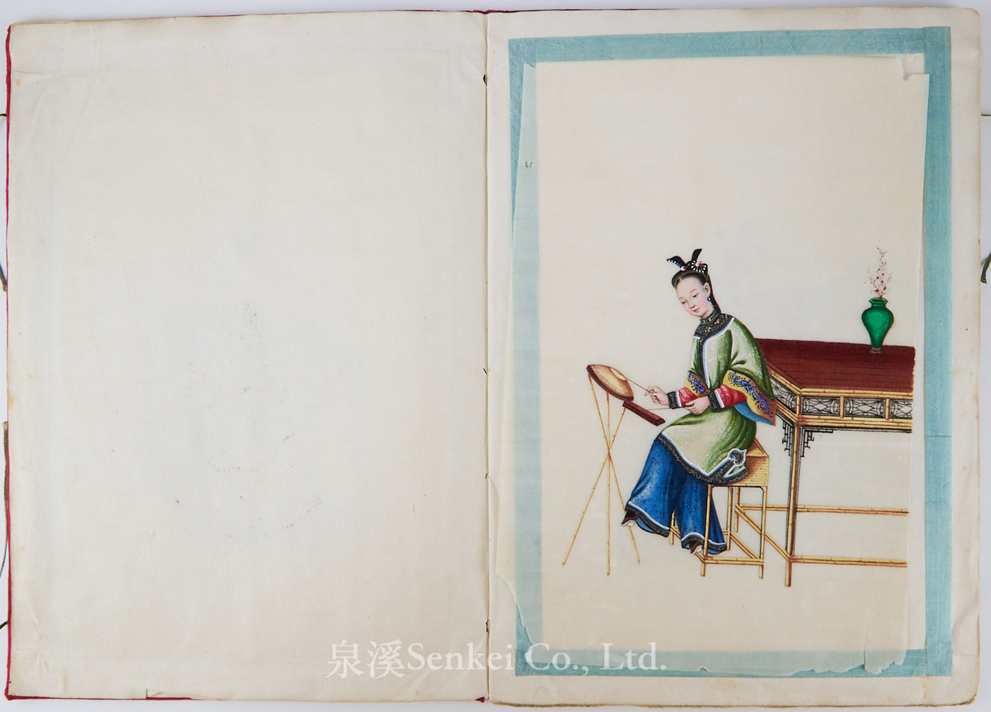 19th Century Canton Export Album – Twelve Rice Paper Paintings of Ladies Playing Musical Instruments, Chinese School