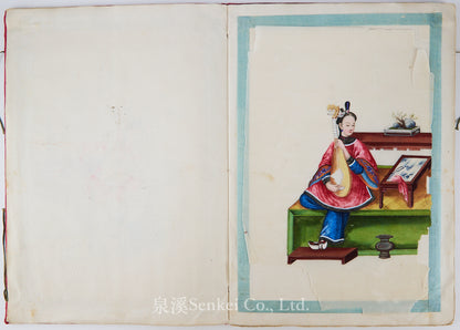 19th Century Canton Export Album – Twelve Rice Paper Paintings of Ladies Playing Musical Instruments, Chinese School