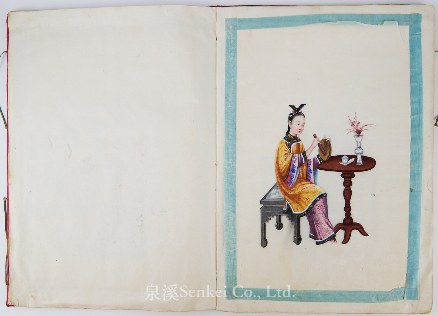 19th Century Canton Export Album – Twelve Rice Paper Paintings of Ladies Playing Musical Instruments, Chinese School
