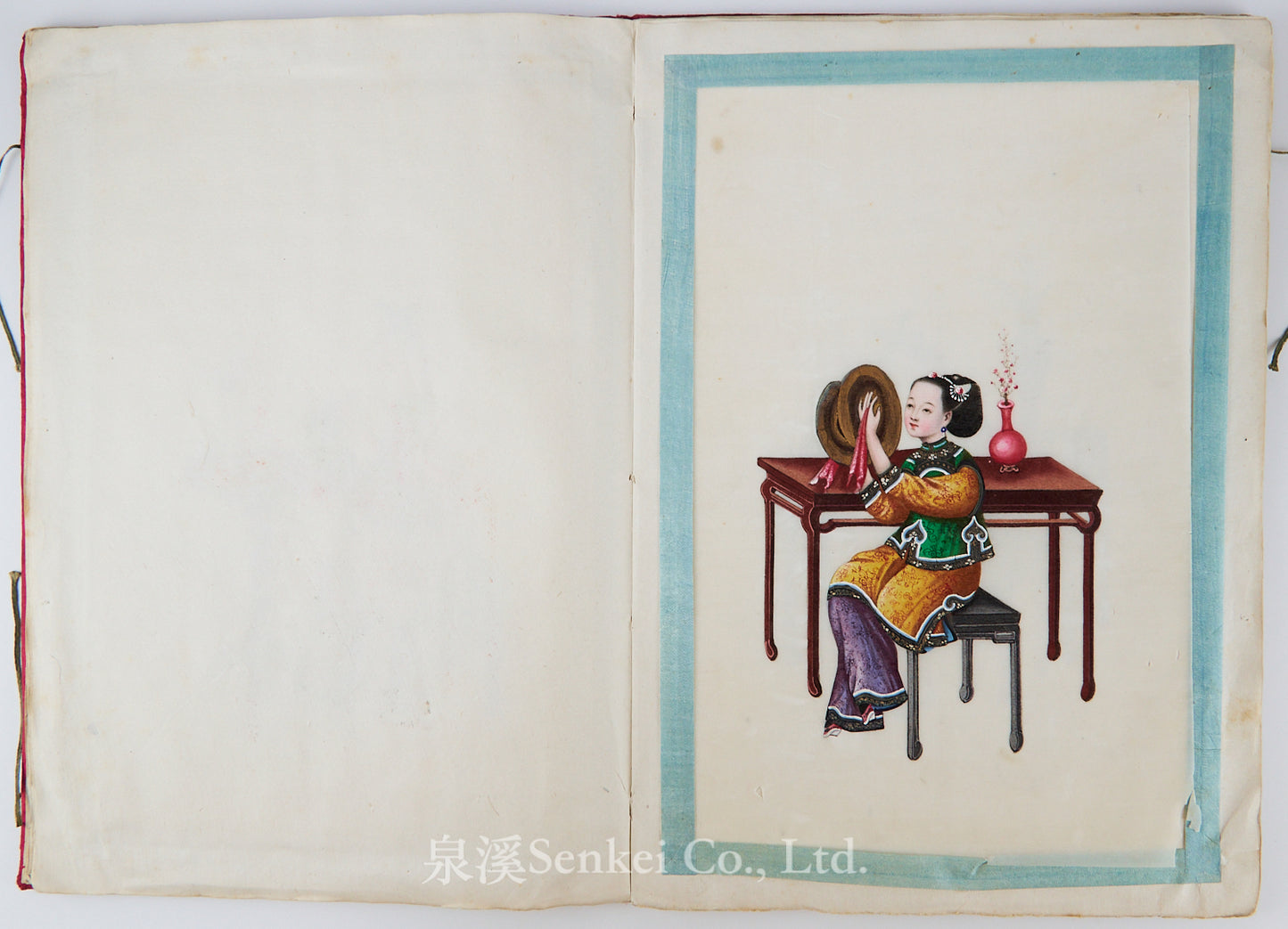19th Century Canton Export Album – Twelve Rice Paper Paintings of Ladies Playing Musical Instruments, Chinese School