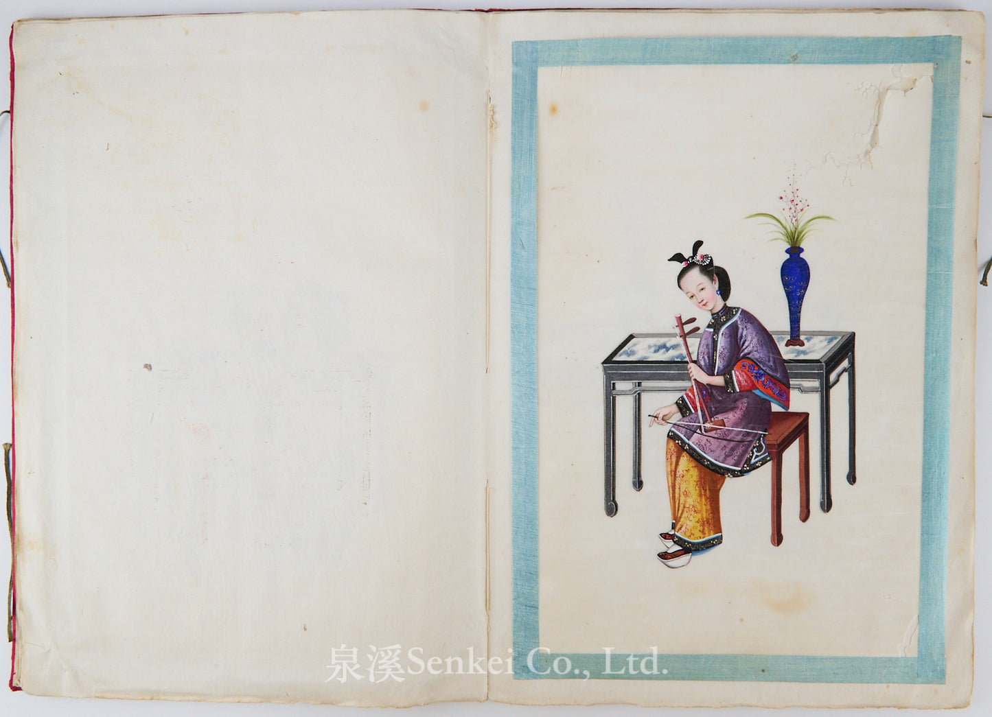 19th Century Canton Export Album – Twelve Rice Paper Paintings of Ladies Playing Musical Instruments, Chinese School