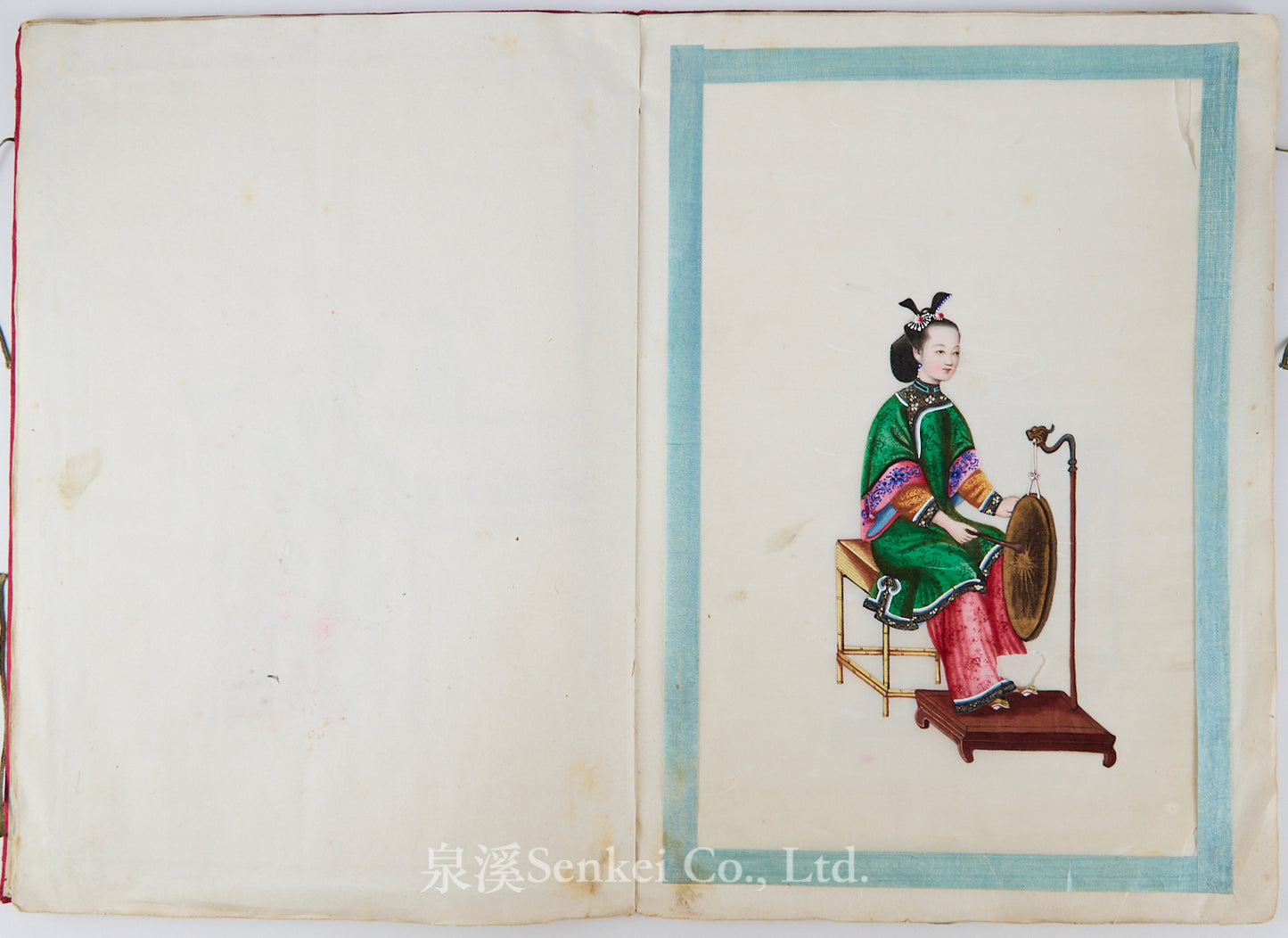 19th Century Canton Export Album – Twelve Rice Paper Paintings of Ladies Playing Musical Instruments, Chinese School