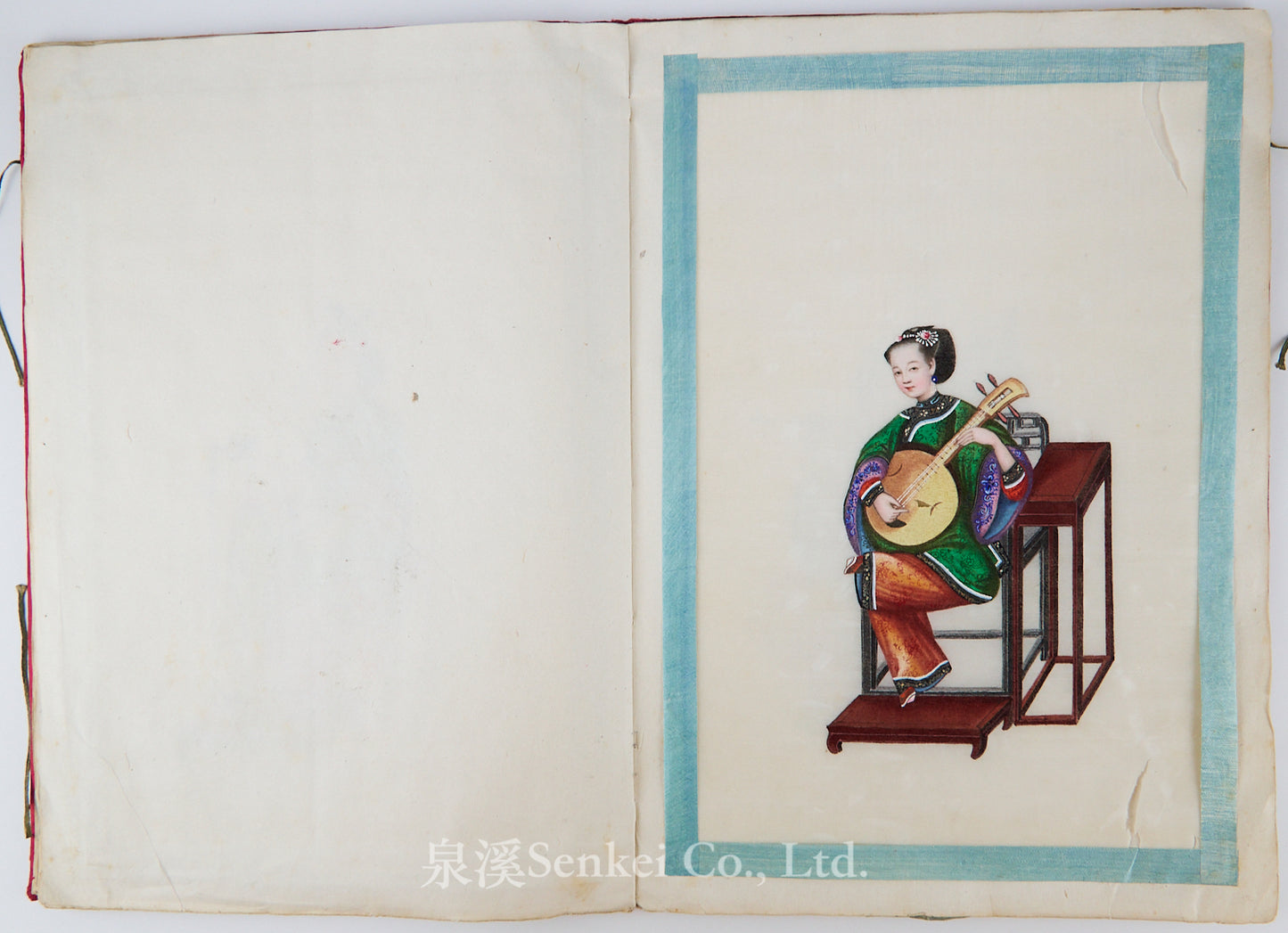 19th Century Canton Export Album – Twelve Rice Paper Paintings of Ladies Playing Musical Instruments, Chinese School