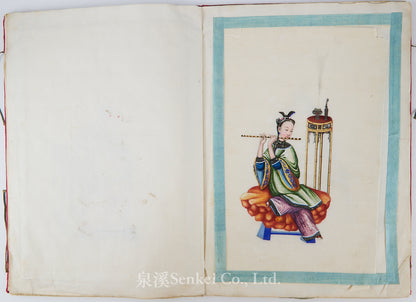 19th Century Canton Export Album – Twelve Rice Paper Paintings of Ladies Playing Musical Instruments, Chinese School
