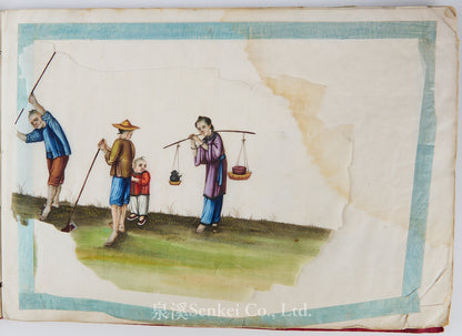 19th Century Canton Export Album – Twelve Rice Paper Paintings of Tea Production, Chinese School