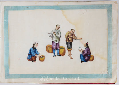 19th Century Canton Export Album – Twelve Rice Paper Paintings of Tea Production, Chinese School