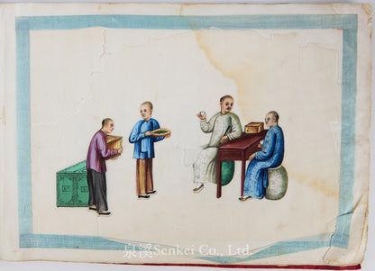 19th Century Canton Export Album – Twelve Rice Paper Paintings of Tea Production, Chinese School