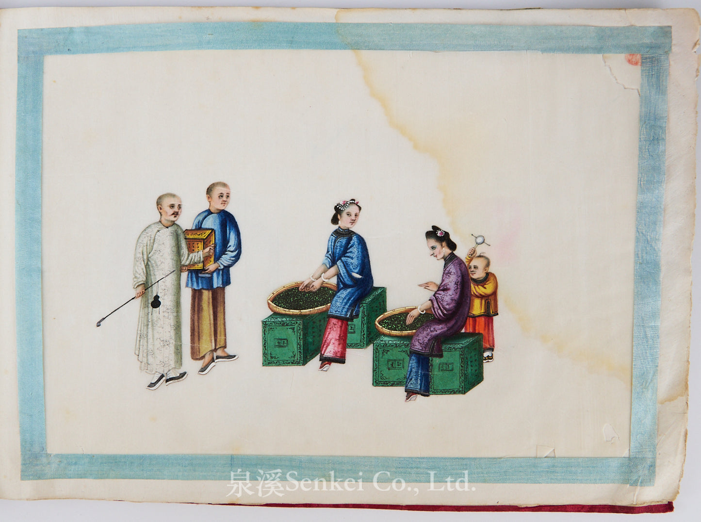 19th Century Canton Export Album – Twelve Rice Paper Paintings of Tea Production, Chinese School