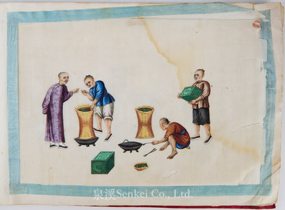 19th Century Canton Export Album – Twelve Rice Paper Paintings of Tea Production, Chinese School