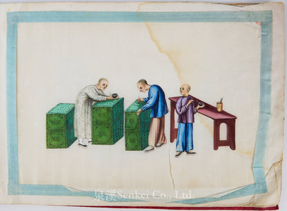 19th Century Canton Export Album – Twelve Rice Paper Paintings of Tea Production, Chinese School
