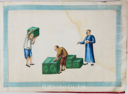 19th Century Canton Export Album – Twelve Rice Paper Paintings of Tea Production, Chinese School