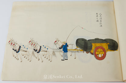 A Late Qing Chinese Album of Fine Folk Paintings, Depicting Carriages, Carts, and Sedan Chairs by Zhou Qiliang, Son of Zhou Peichun