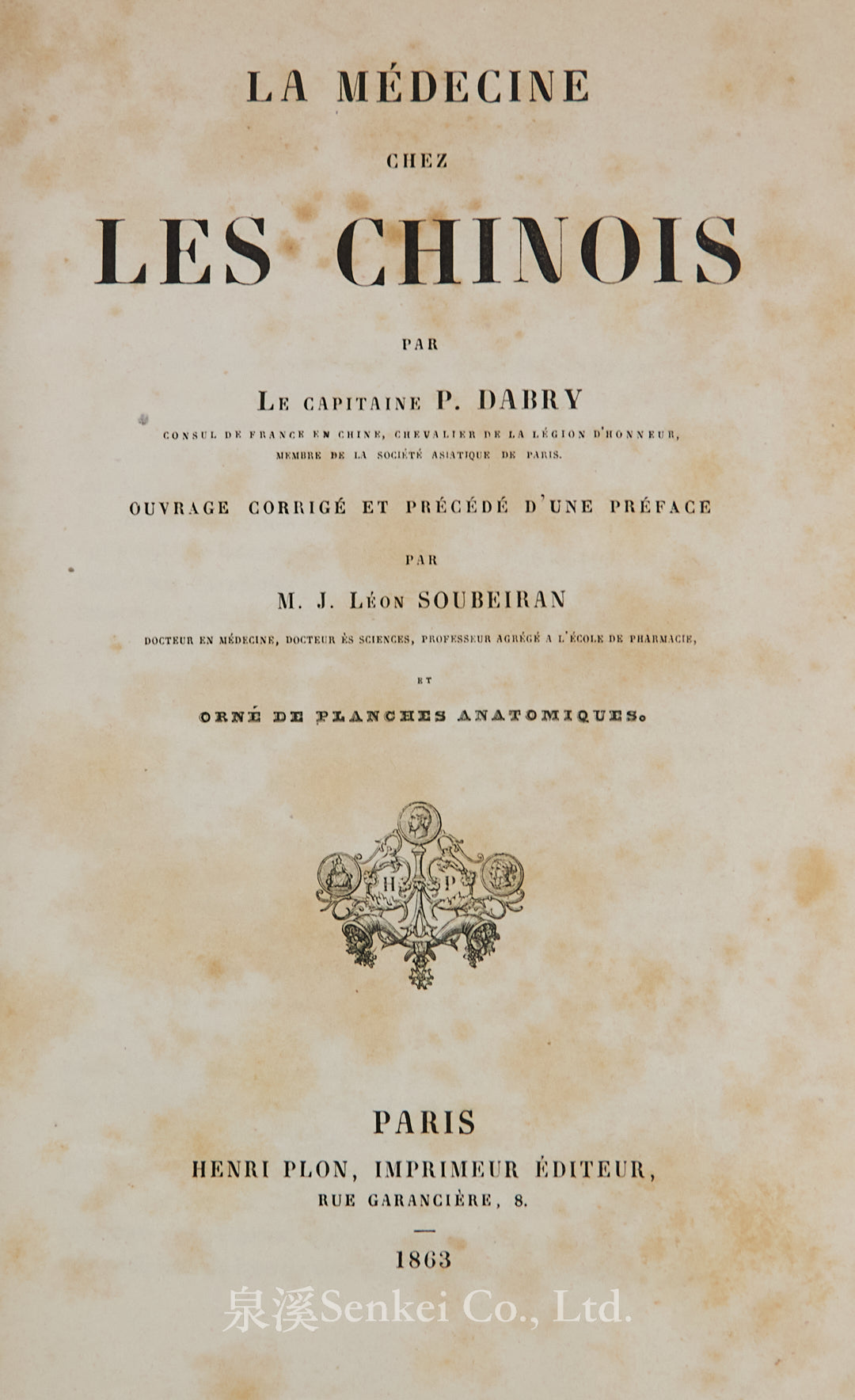 La Medicine Chez Les Chinois, 1863