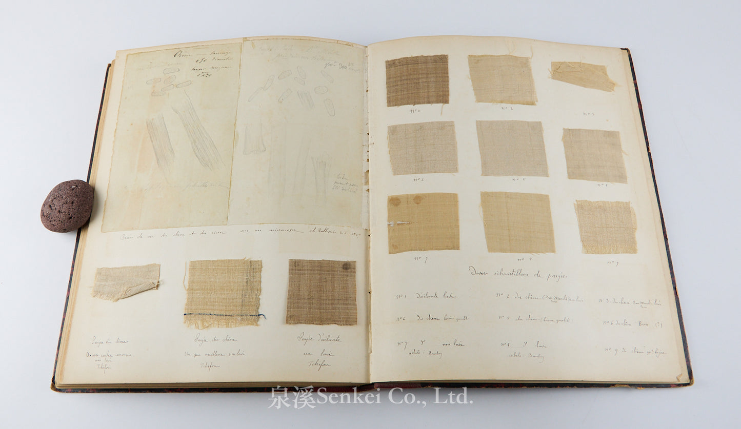 Fauvel, Albert A. — [Author’s Copy] Les séricigènes sauvages de la Chine, with Original Drawings, Watercolors, Silkworm, Cocoon, and Silk Specimens, and Authorial Additions